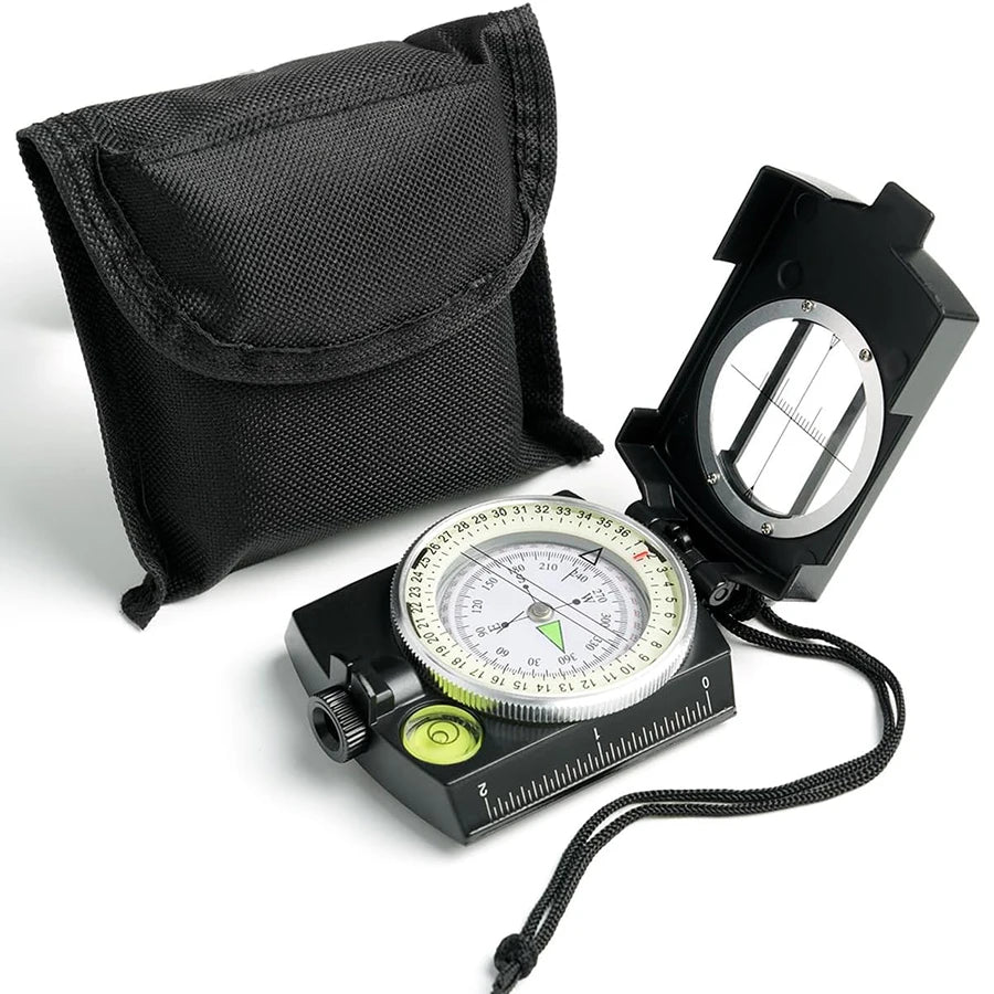 Tactical Survival Compass - Waterproof & Shockproof with Sighting Function, Carabiner & Pouch for Military Hiking Navigation