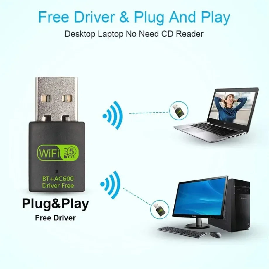 USB WiFi Bluetooth 5.0 600mbps Dual Band Adapter 2.4G 5GHZ USB WiFi5 Network wireless WLAN Network Dongle Free controller dongle