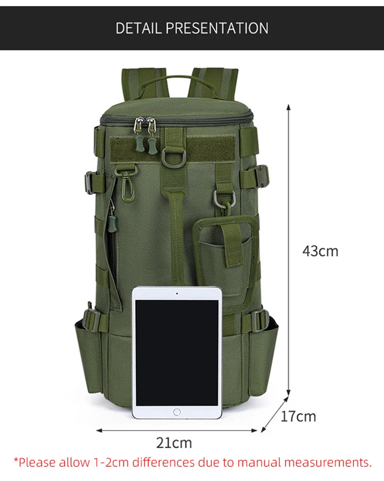 Tactical Fishing Backpack Tackle Bag with Rod Holders Fish Equipment Storage Molle Camping Hiking Outdoor Multifunctional Bag