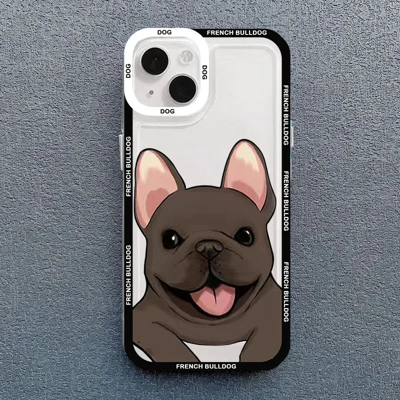 Cute Pug Dog French Bulldog Phone Case For iPhone 14 Pro MAX 15 11 13 12 XS X 16 XR 7 8Plus Kawaii Clear Shockproof Lover Cover