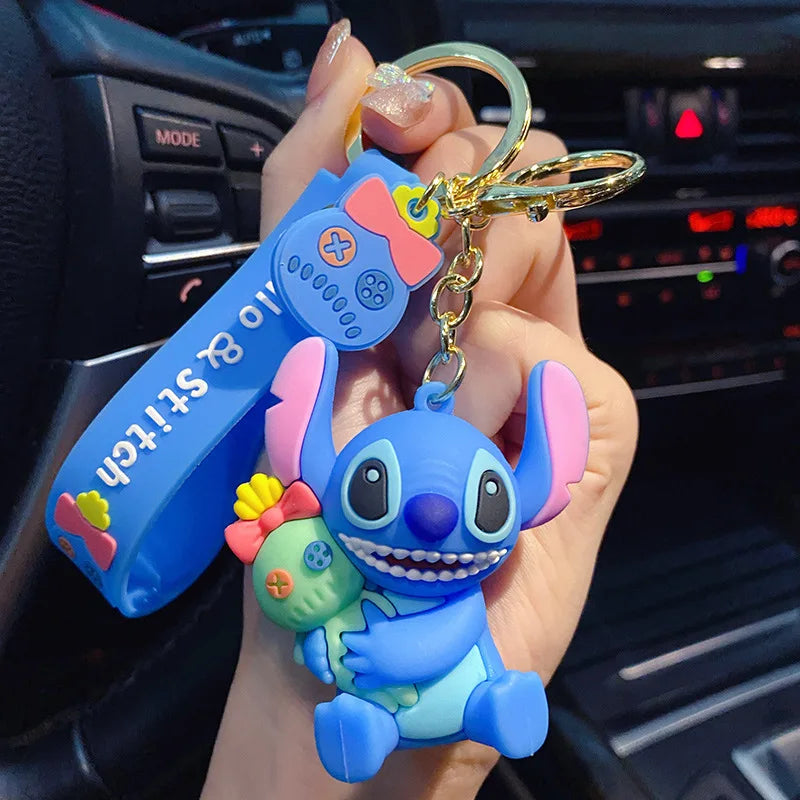 Anime Fashion Keychain Cartoon Stitch Cute Doll PVC Key Chain Kids Keyring Car Ornament Girl Boy Festival New Year Gifts
