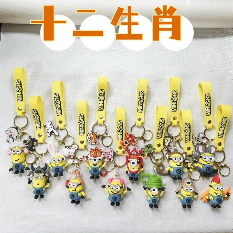MINISO Minion Keychain Chinese Zodiac Series Cute Cartoon Children's Toy Keyring School Pack Car Key Accessories Gift