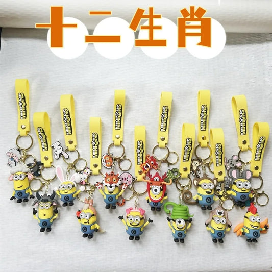 MINISO Minion Keychain Chinese Zodiac Series Cute Cartoon Children's Toy Keyring School Pack Car Key Accessories Gift