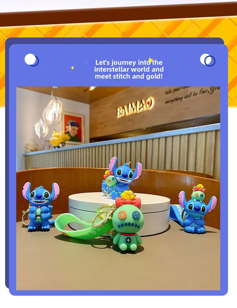 Anime Fashion Keychain Cartoon Stitch Cute Doll PVC Key Chain Kids Keyring Car Ornament Girl Boy Festival New Year Gifts