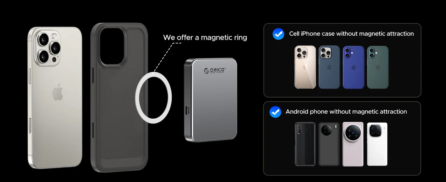 ORICO 1TB Magnetic SSD, PD100W Charging, 4K ProRes HDR, 1000MB/s USB 3.2, Portable External Drive for iPhone 16/15, Laptops