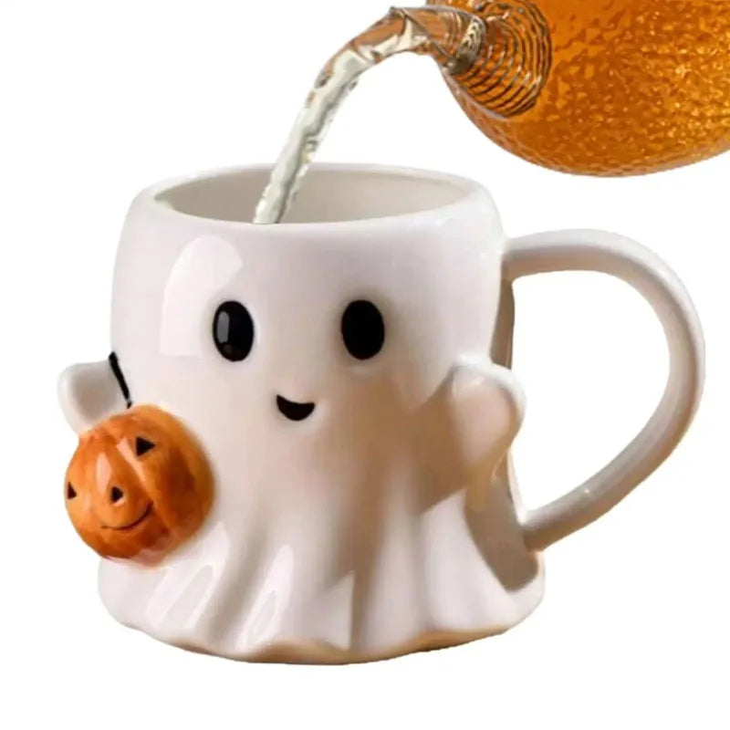 Cute Halloween Pumpkin Ghosts Ceramic Mugs Ceramic Drinking Glass With Handle Halloween Funny White Ghosts Coffee Cup