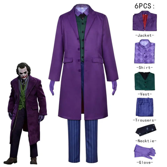 Movie&tv Dark Knight Joker Clown Cosplay Costumes Joker Heath Ledger Suit Purple Jacket Uniform Halloween Costumes Clothing
