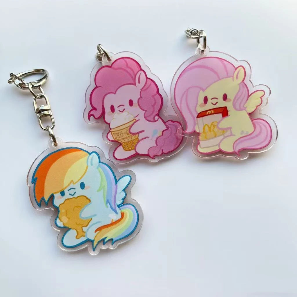 6pc  Acrylic Keychain Charm - Cute Double-Sided Backpack Gift for Couple, BFF, School Girls