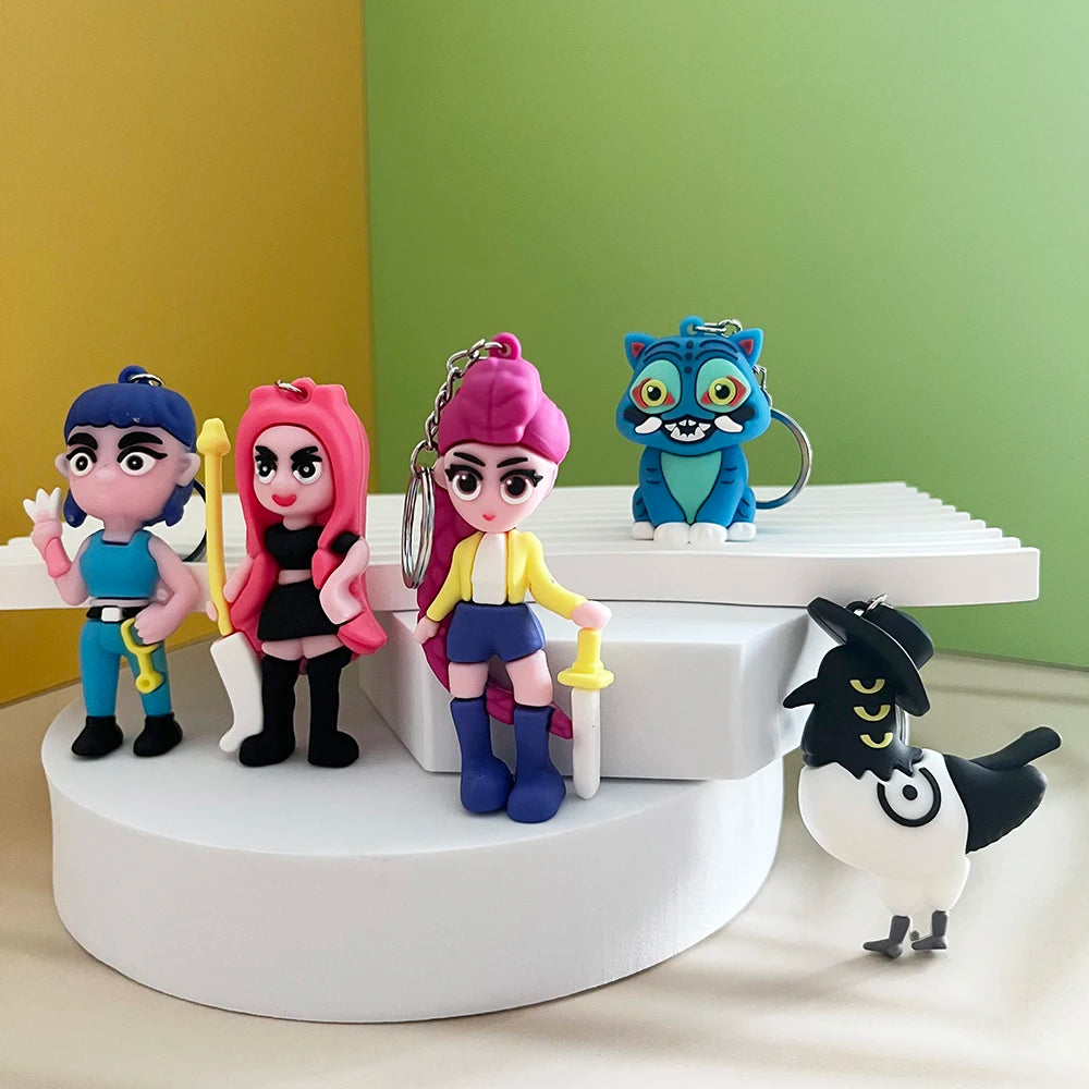 Anime Kawaii KPop Demon Hunters PVC Doll Keychain Cute Cartoon Keyring Bag Pendant Fashion Jewelry Accessory for Kids Gift