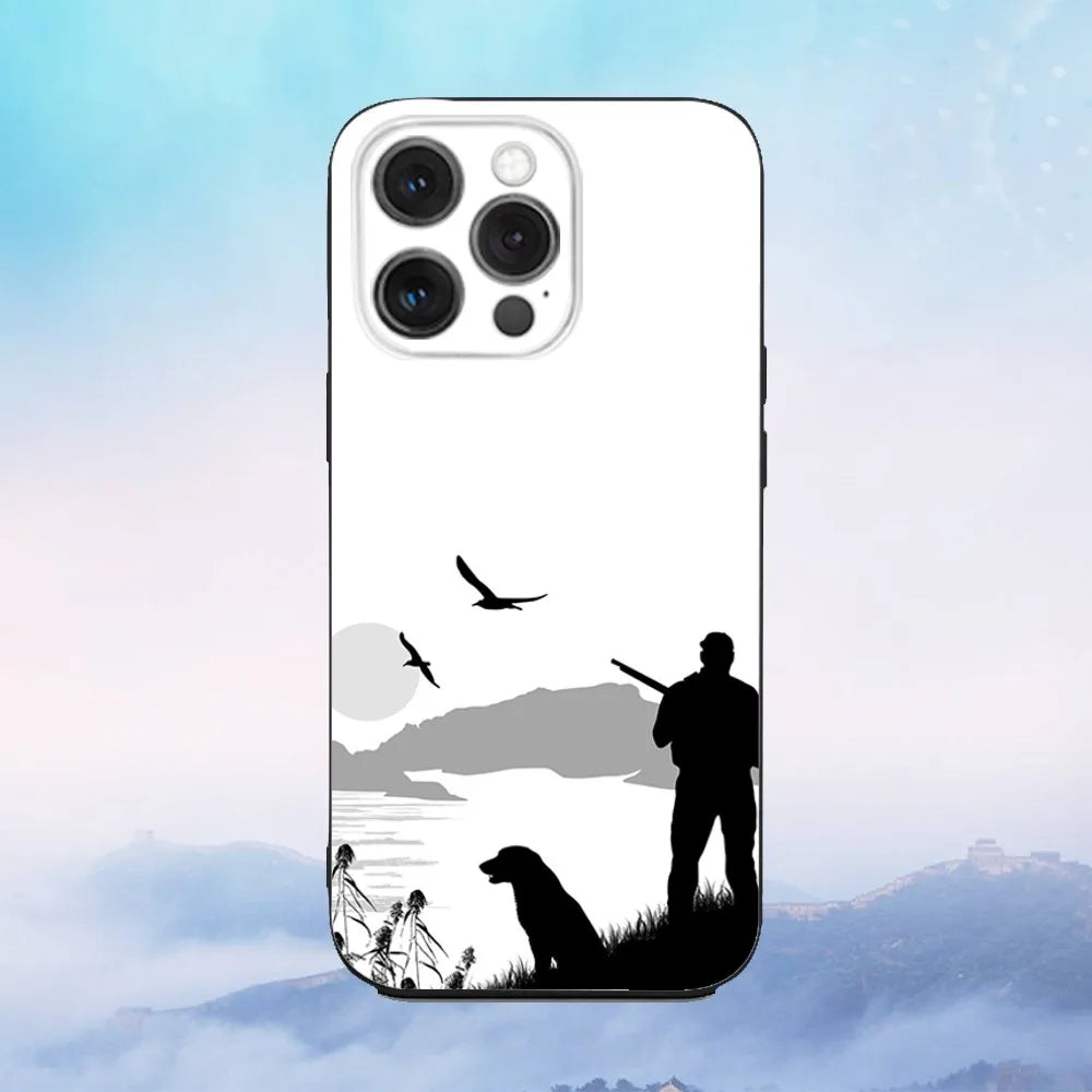 Hunter Dog Hunting Phone Case For iPhone 16e,16,15,14,13,12,11,Pro,X,XS,Max,XR,Plus,Mini Soft Black Cover