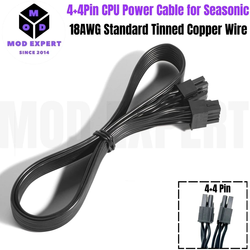 CPU Power Cable 8Pin to 4+4Pin 12V Flat Wire for Seasonic PRIME PX-1600, PX-1300, PX-1200, PX-1000 Platinum Modular Power Supply