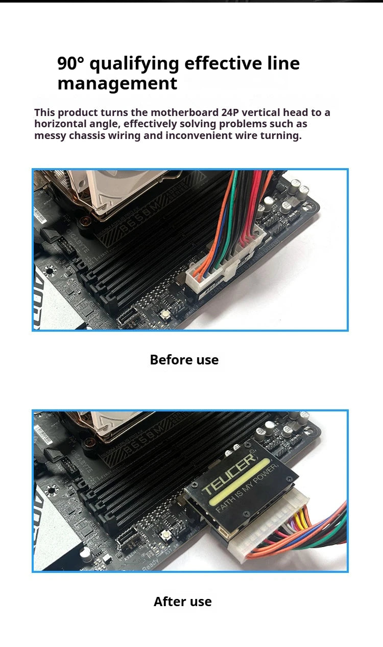 COOLCIRC ATX Power Supply 24Pin to 90 Degree Adapter 5V RGB Mainboard Motherboard Cable Connector Modular DIY PC Accessory