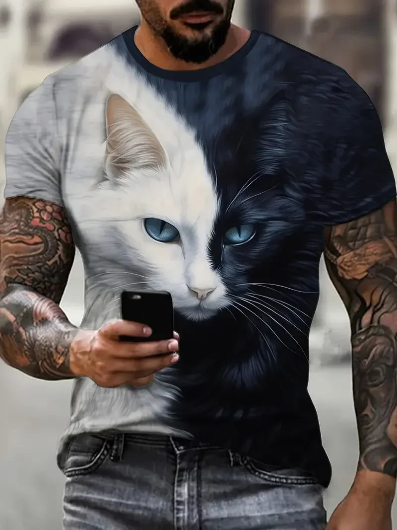 Funny Men's T-shirts Cute Cat 3D Print Tops Men Women Short Sleeve Tee Oversized Streetwear T shirt Casual Simple Men's Clothing