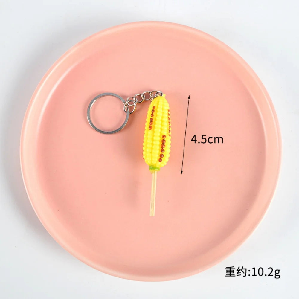 Creative PVC Simulation BBQ Skewers Food Keychain Resin Oden Squid Corn Meatball Keyring Restaurant Opening Gift Fashion Pendant