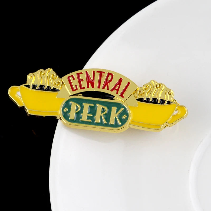 American TV Show Friends Central Perk Badge Brooch Coffee Time Enamel Pins Pendant for Friends Gifts