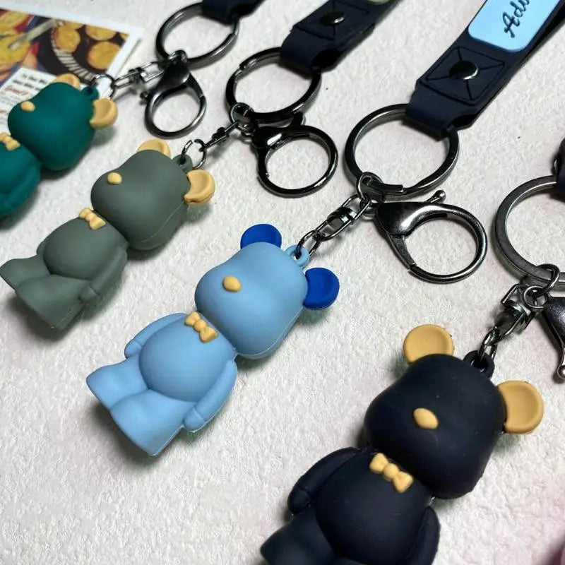 Cute Pvc Tie Bear Keychain Silicone Animal Doll Pendant Keyring With Wristband For Couple Backpack Bag Key Accessories Kid Gifts