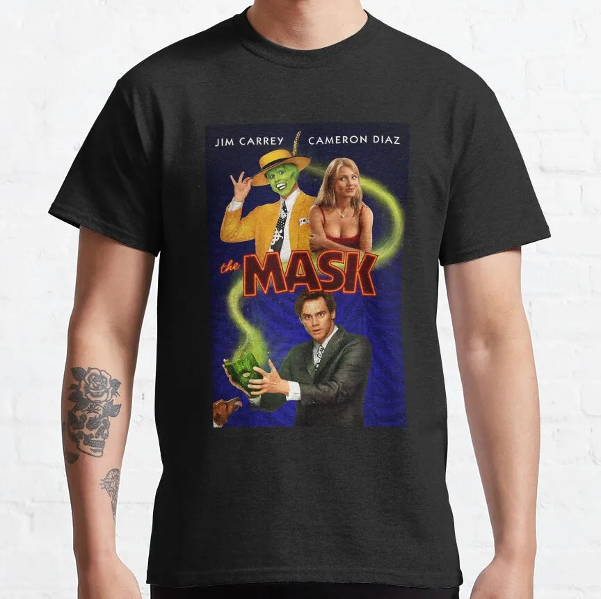 The Mask Retro Movie T Shirts for Men Pure Cotton Vintage Funny T-Shirt Jim Carrey Tee Shirt Short Sleeve Clothes Birthday Gift