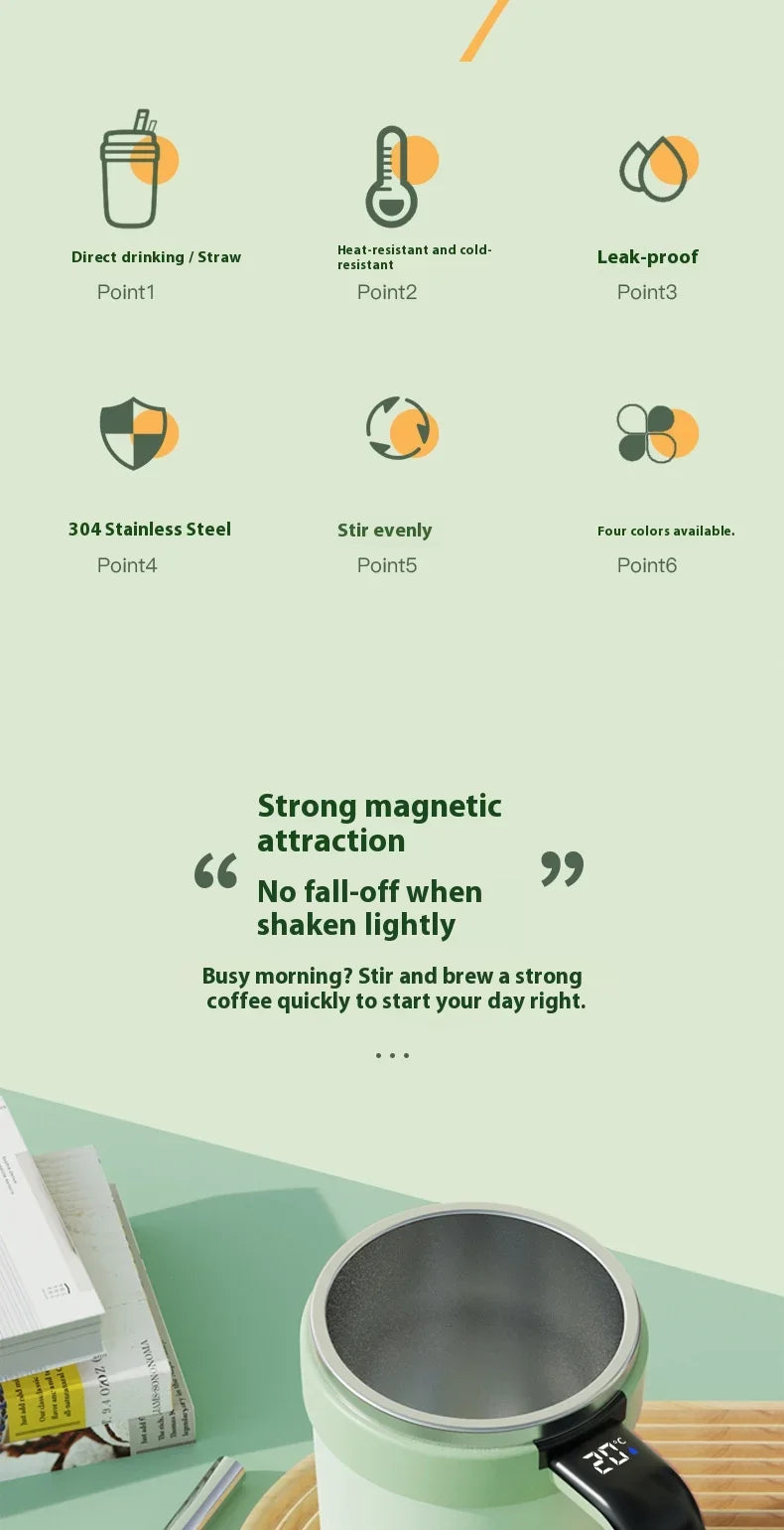 New smart temperature-measuring magnetic automatic stirring cup, electric portable coffee cup, milkshake cup, sports and fitness