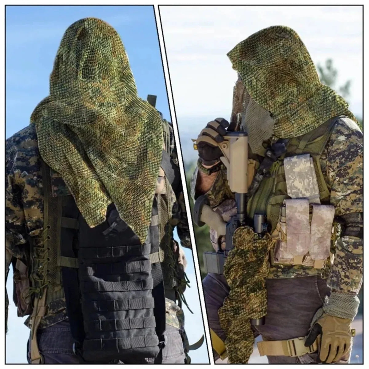 Tactical Camouflage Netting Mesh Net Camo Scarf for Outdoor Sport Hunting Shooting Wild Photography Sniper Camo Mesh Scarves
