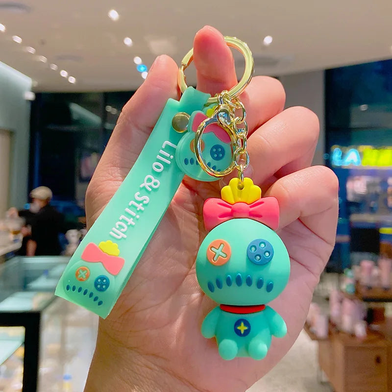 Anime Fashion Keychain Cartoon Stitch Cute Doll PVC Key Chain Kids Keyring Car Ornament Girl Boy Festival New Year Gifts