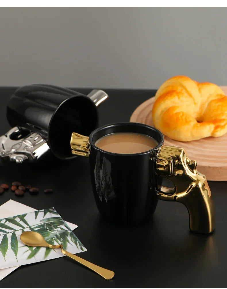 350ml Novelty Mug Revolver Handle Mug Coffee Cup Ceramic Personalized Decorations for Coffee Tea Milk 3D Mold Non-slip Glaze Cup