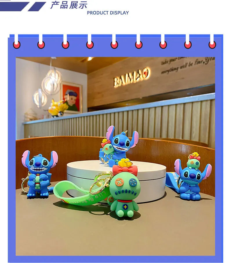 Anime Fashion Keychain Cartoon Stitch Cute Doll PVC Key Chain Kids Keyring Car Ornament Girl Boy Festival New Year Gifts
