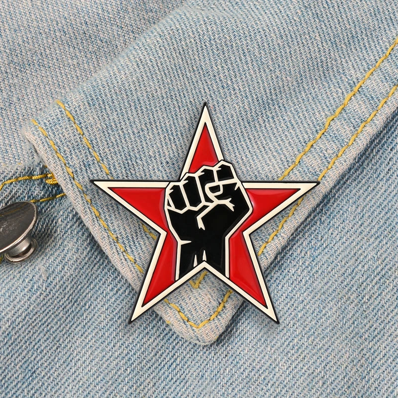 Red Star Fist Enamel Pins Rock Band Brooches Lapel Badges 90'S Anti-war Music Jewelry Gift for Fans Friends