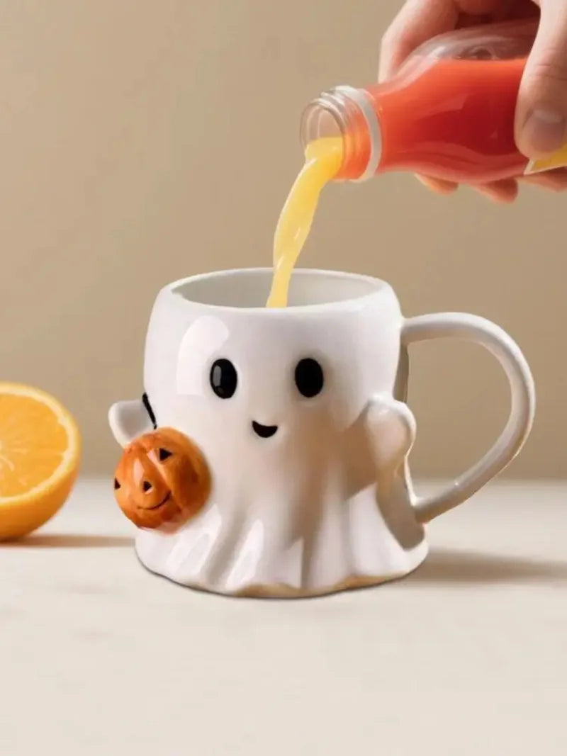 Cute Halloween Pumpkin Ghosts Ceramic Mugs Ceramic Drinking Glass With Handle Halloween Funny White Ghosts Coffee Cup