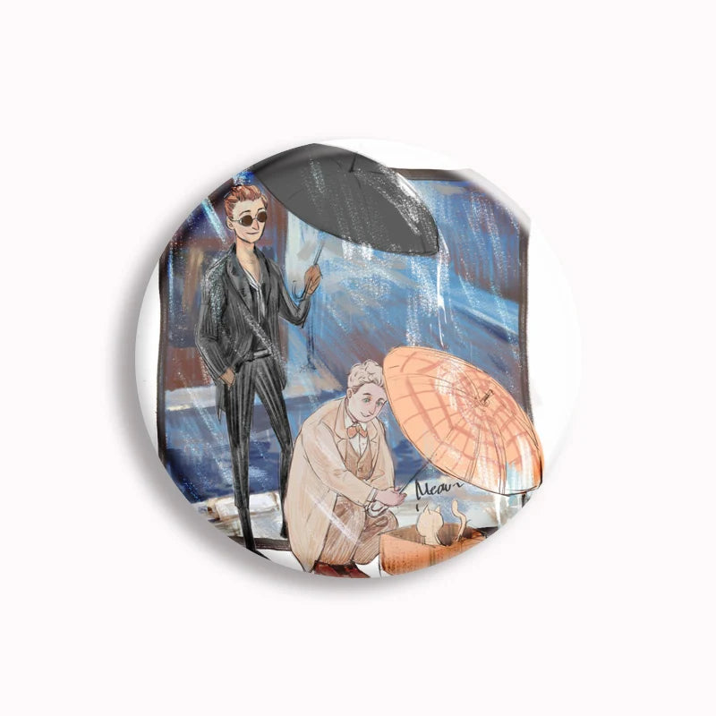 Good Omens Pin Comedy British TV Show Cartoon Brooch Crowley Angel Funny Badge Accessories For Backpack Decoration Friend Gift