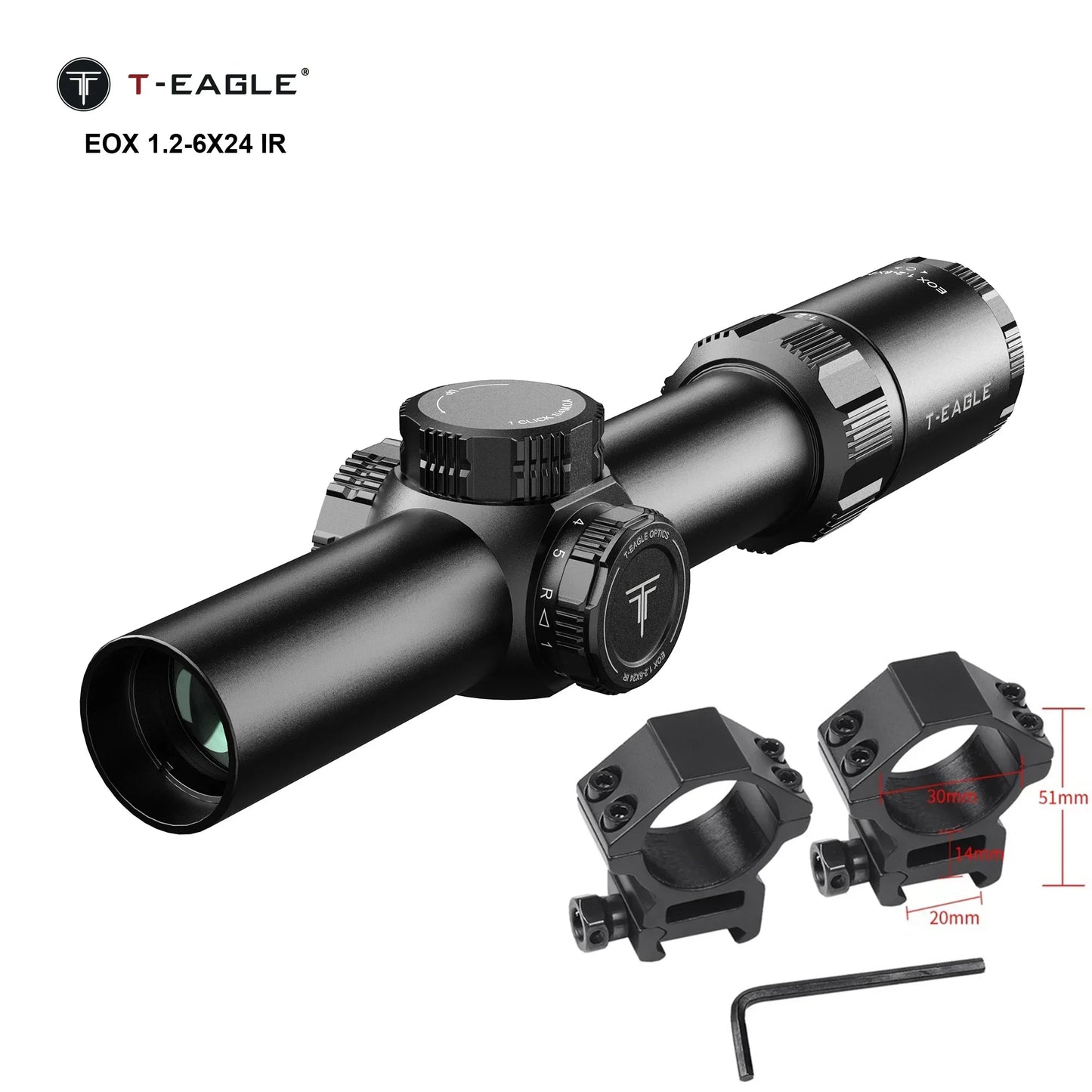 T-EAGLE EOX 1.2-6X24 IR Tactical Riflescope Hunting Spotting Rifle Scope Optical Collimator Air Gun Airsoft PCP Sight