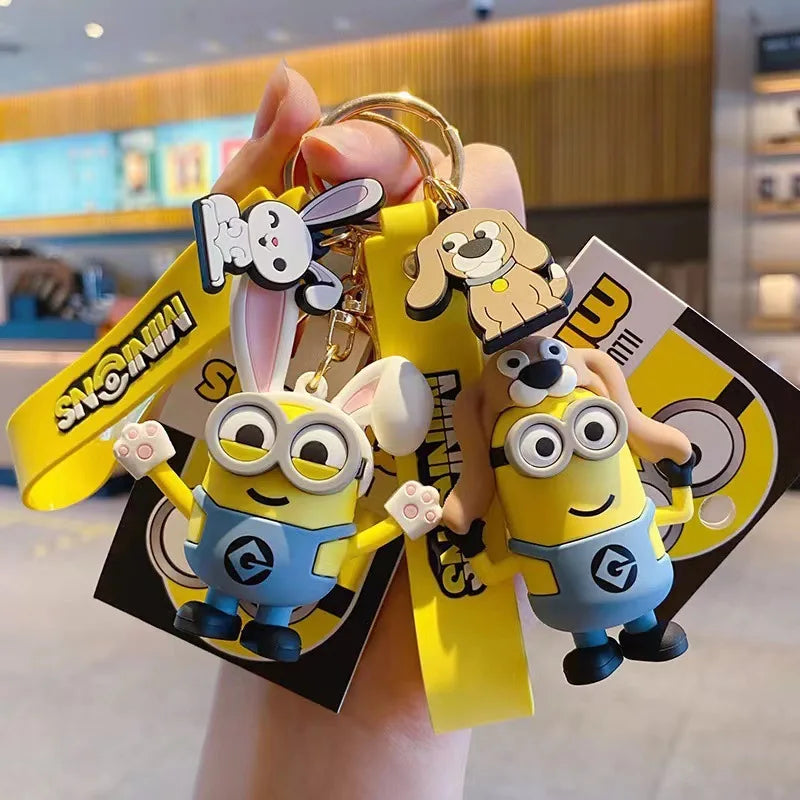 New M-Minions Keychain Animated Banana Villain 3D Keychain PVC Pendant key Rings for Kids Birthday Toy Gift
