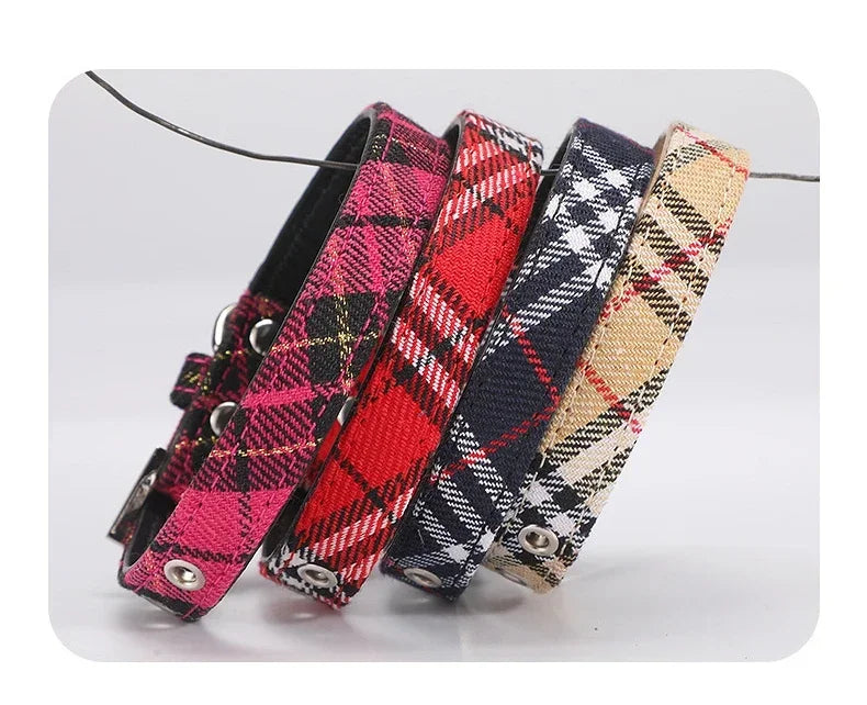Pet Collar Scottish Plaid Dog Collar Classic Red PU Leather Earthy Yellow Twill Dog Pet Supplies Adjustable Pet Collar