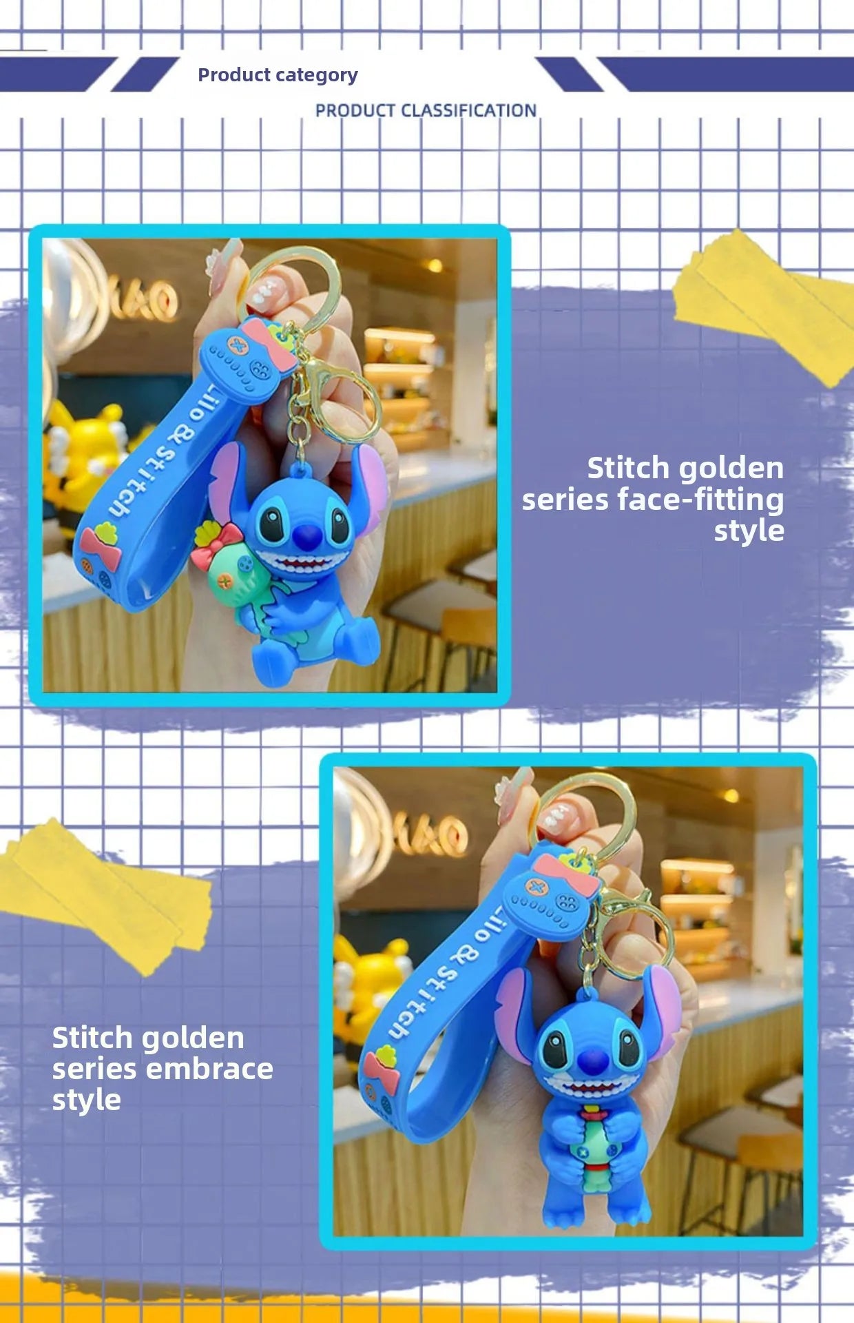 Anime Fashion Keychain Cartoon Stitch Cute Doll PVC Key Chain Kids Keyring Car Ornament Girl Boy Festival New Year Gifts