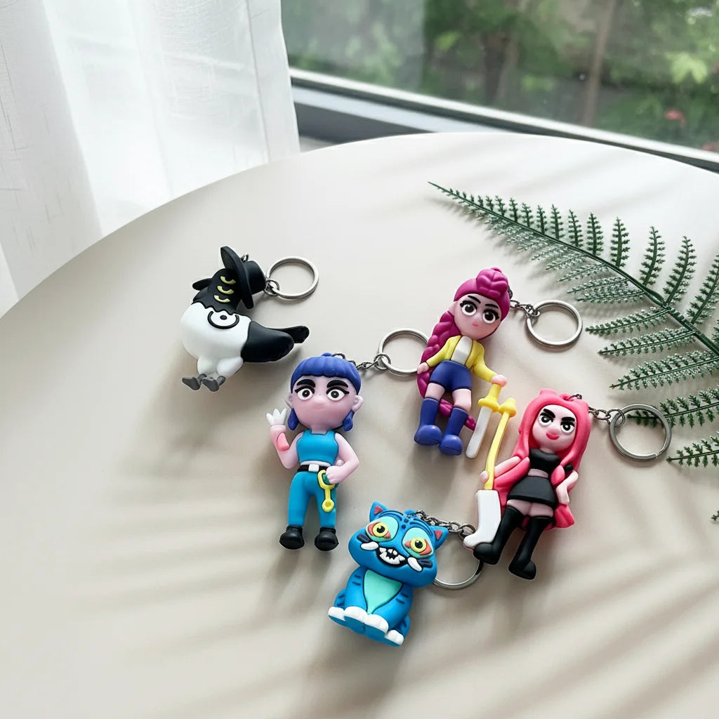Anime Kawaii KPop Demon Hunters PVC Doll Keychain Cute Cartoon Keyring Bag Pendant Fashion Jewelry Accessory for Kids Gift