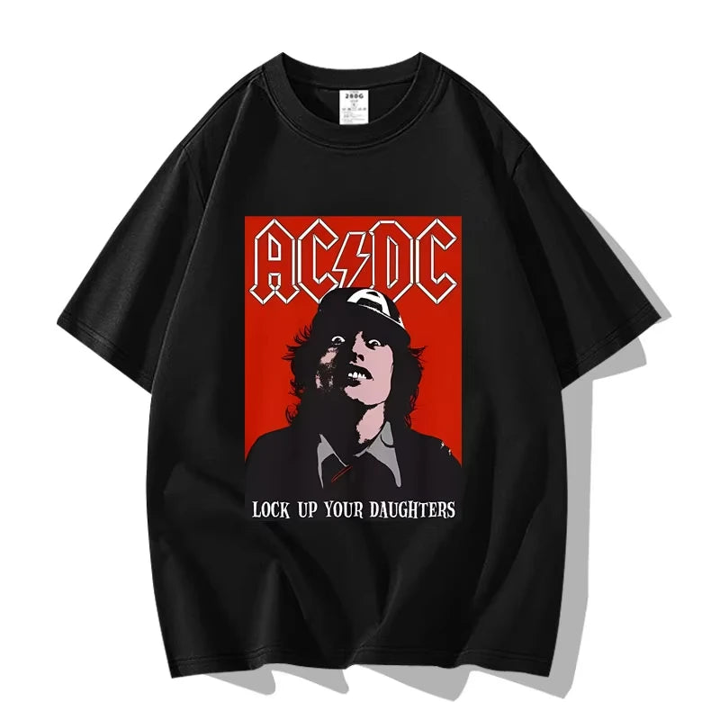 American Street Punk Rock Band ACDC Hip Hop Short Sleeve T-shirt Clothing Clothing Casual Men's and Women's 100% Cotton T-shirt