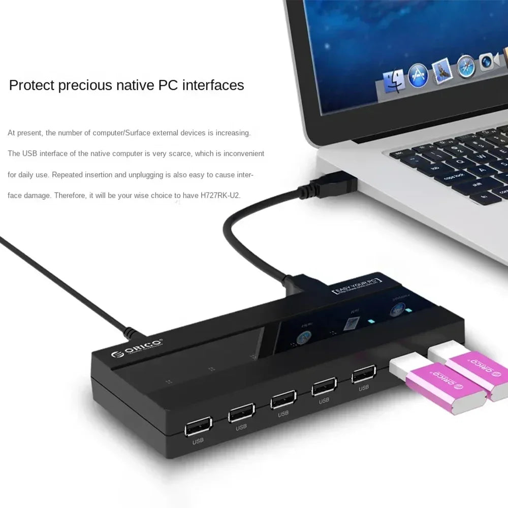 ORICO USB HUB 2.0 Splitter 7-port USB2.0 HUB Hub OTG Adaptador with External Power Supply Suitable for Desktop Laptop Computers