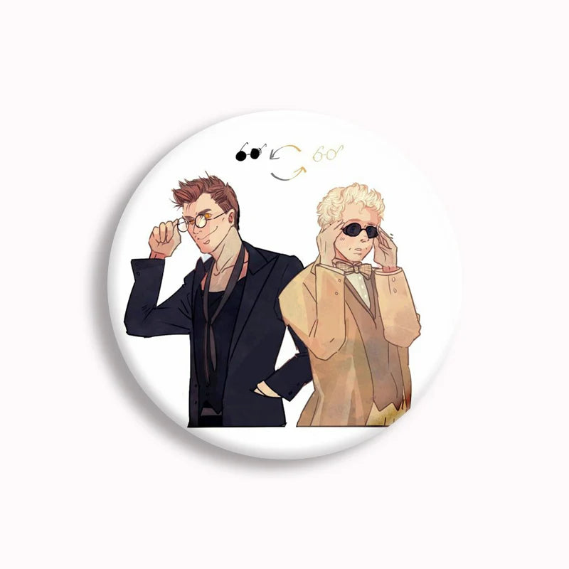Good Omens Pin Comedy British TV Show Cartoon Brooch Crowley Angel Funny Badge Accessories For Backpack Decoration Friend Gift