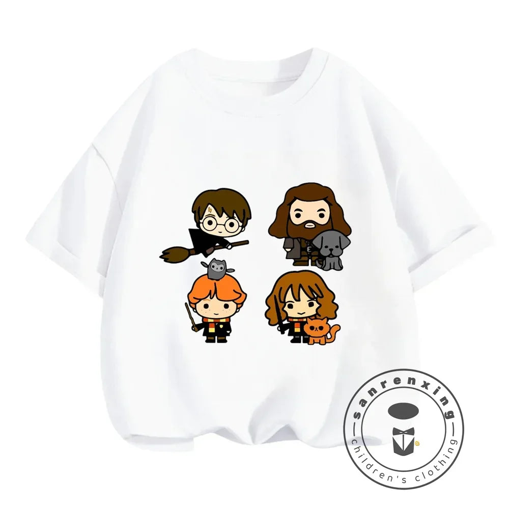 2025 Harries Children T-Shirt Magic Movie Clothes Potters Kawaii Anime Kid Boy Girl Tee Shirts Casual Tops Fashion Short Sleeve