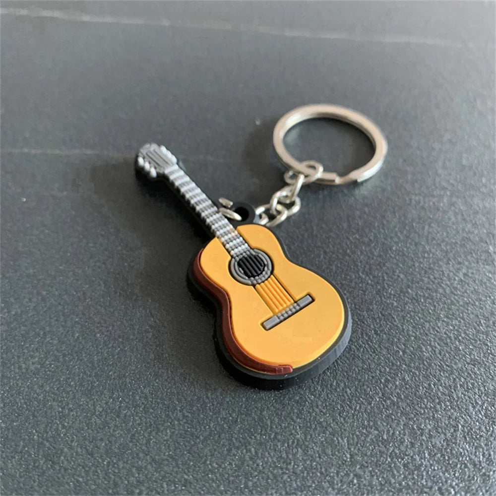 Cute Guitar Violin Piano Saxophone Keychains PVC Soft Rubber Cartoon Musical Instrument Keyring Car Backpack Pendant Accessories