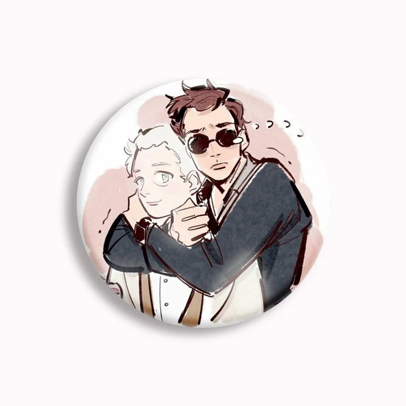 Good Omens Pin Comedy British TV Show Cartoon Brooch Crowley Angel Funny Badge Accessories For Backpack Decoration Friend Gift