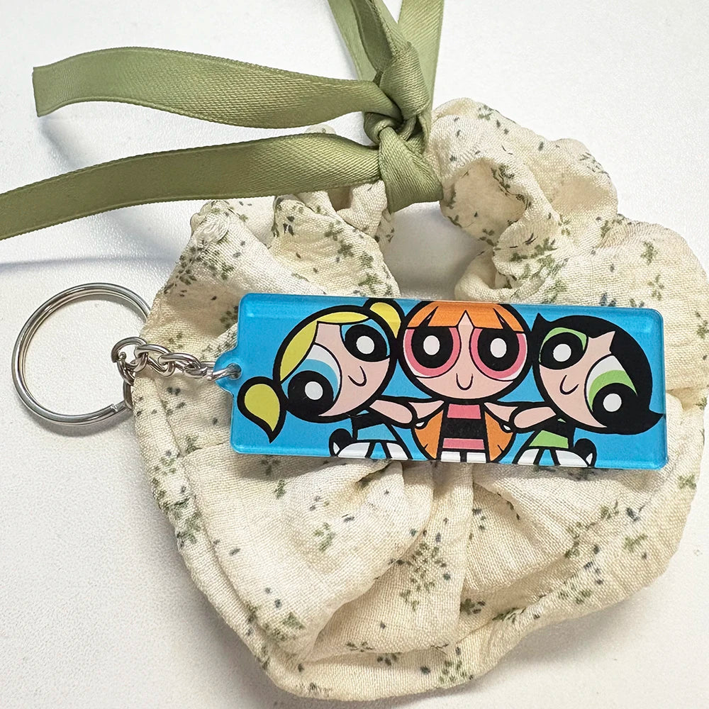 Cartoon Girl Keychain Powerpuff-Animation Keyring Fans Gift Cute Comic Character Peripheral Key Tag Accessories Collection