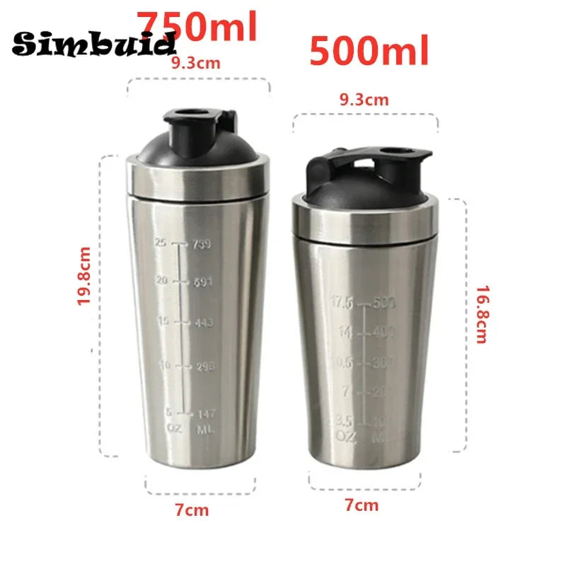 Stainless Steel Protein Powder Shaker Bottle with Steel Ball and Scale Leak Proof Gym Fitness Sport Whey Shakes Cup