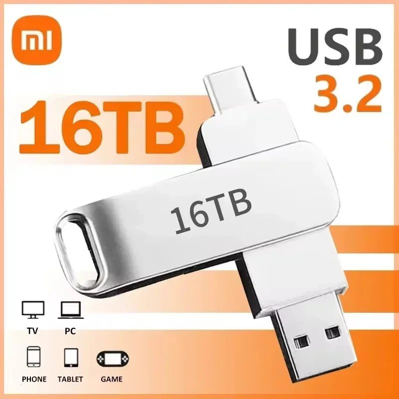 Xiaomi USB 3.2 16TB USB Flash Drive Memory Type-C 2-In-1 8TB 4TB OTG Pendrive 2TB High Speed Flash Disk 1TB For PC Laptop