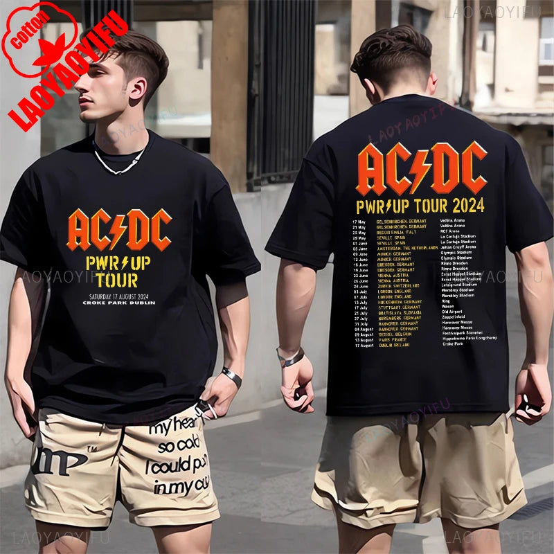 ACDC PWR UP TOUR 2024 Print Shirt Classic Patterned Shirt From 1979 Hip Hop Trend Tee Shors Sleeve Men's T-shirt 100% Cotton