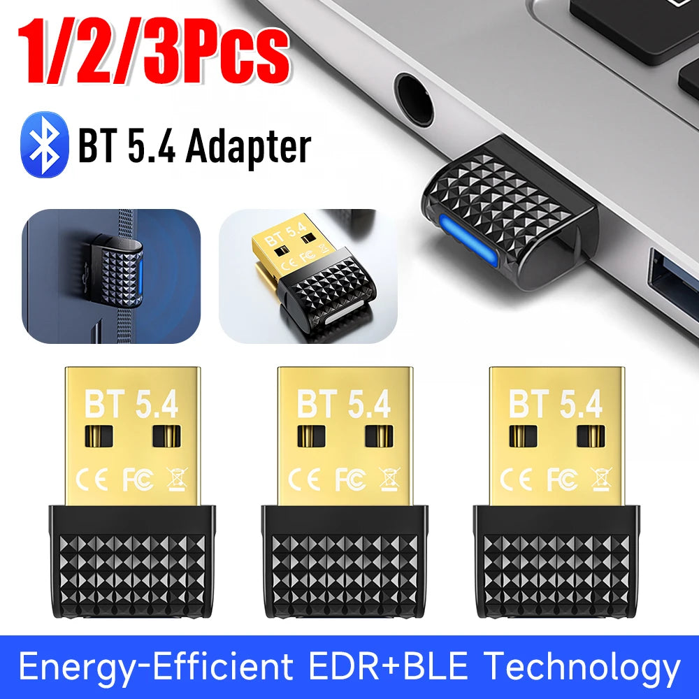 BT 5.4 Adapter USB BT 5.3 Dongle Plug and Play Wireless BT Transmitter Receiver for PC Mouse Keyboard Headphones Speakers