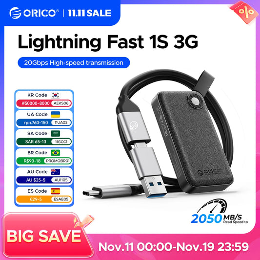 ORICO 2TB Portable SSD Up to 2000MB/s USB 3.2 Gen 2x2 Ultra-Mini Compact with 2 in 1 USB C Cable, External Solid State Drive