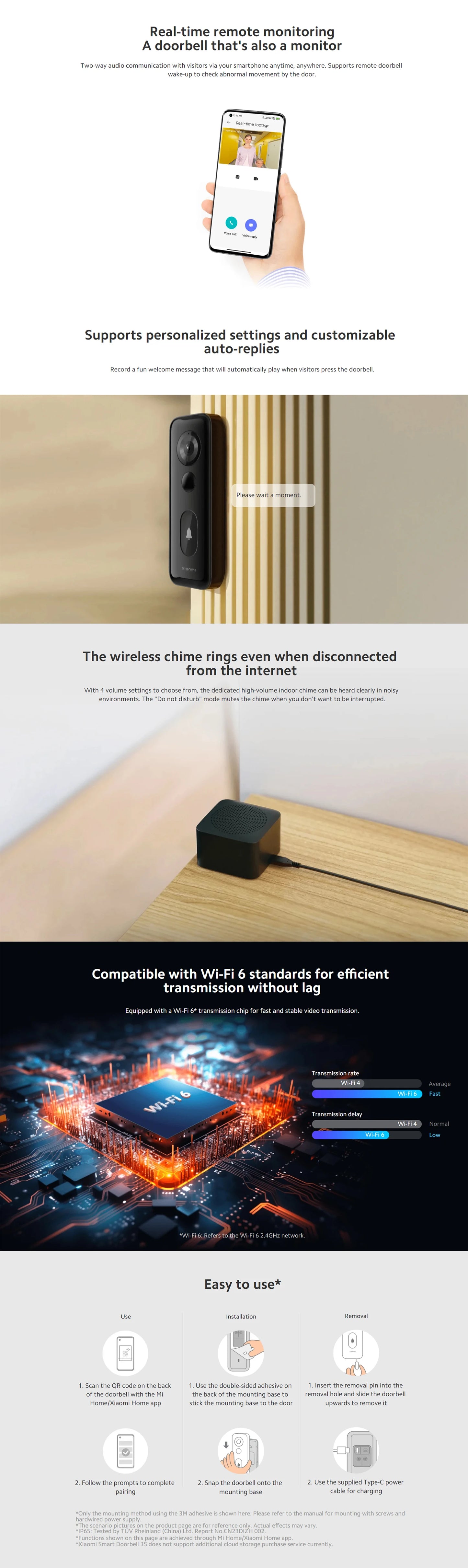 Xiaomi Smart Doorbell 3S 2K Ultra HD Night Vision Video Doorbell Long Battery AI Human Recognition Work with Mi home APP