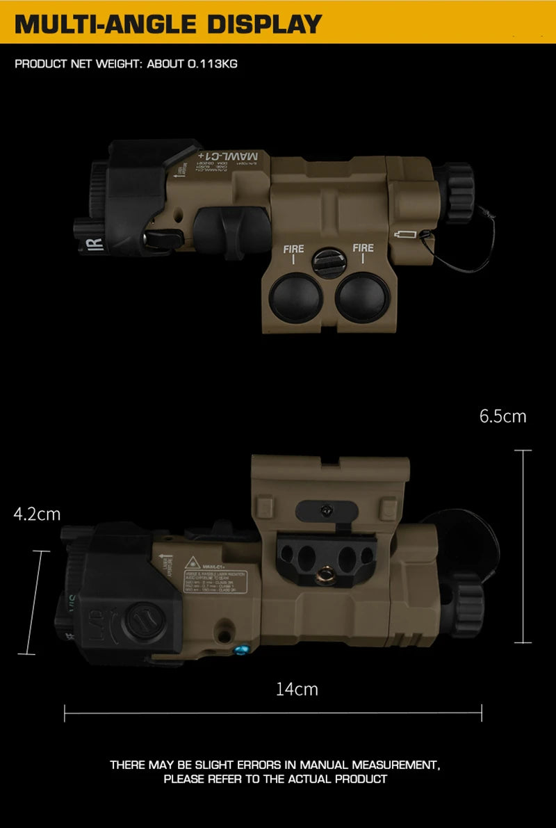 Tactical Flashlight With Red Laser, Airsoft Aiming Hunting Weapon Light IR Illumination with Dual Function Pressure Switch