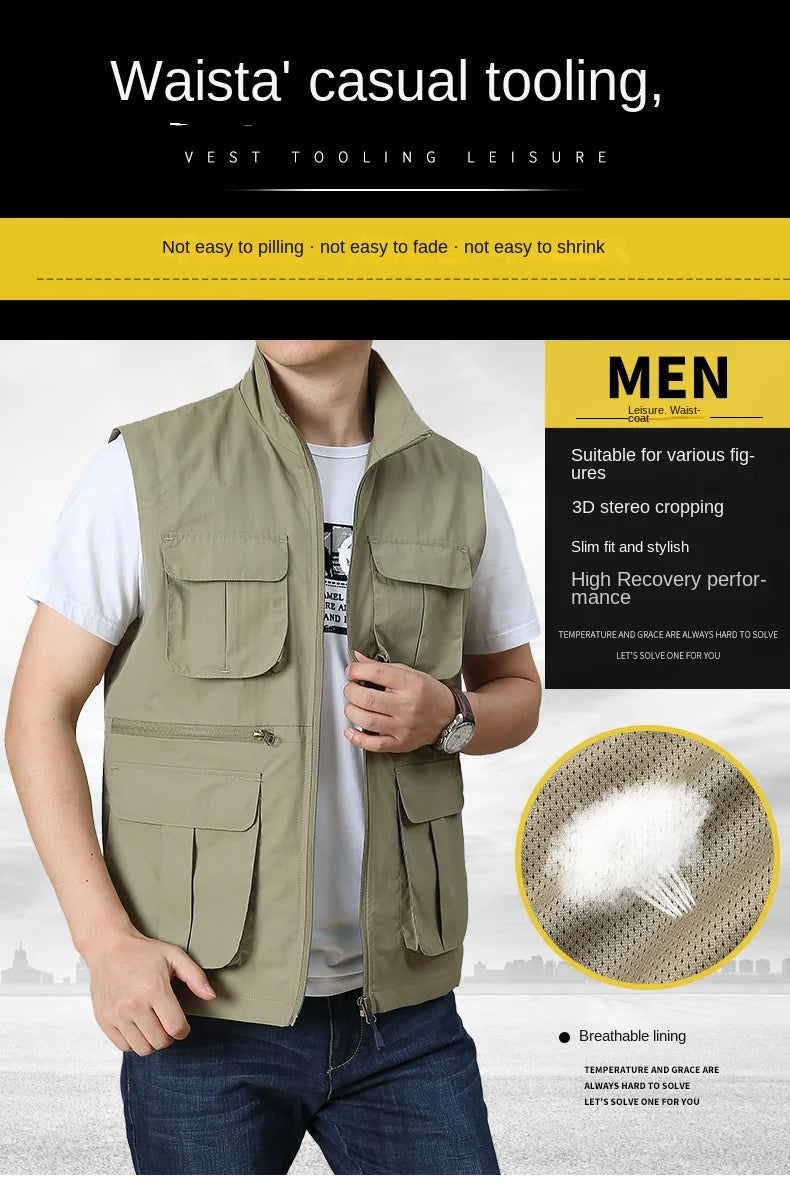 Tactical Vest For Men Golf Hunting Large Size Men's Camping Sleeveless Jacket Multi-pocket Work Padded Luxury MAN Clothing Denim