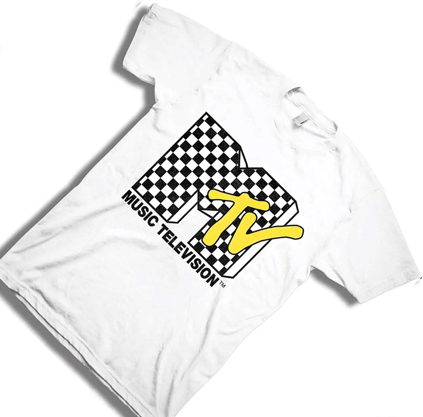 MTV Mens Shirt with Checkerboard  #TBT 1980's 1990'S Clothing  I Want My Music Television TShirt Men Print Streetwear